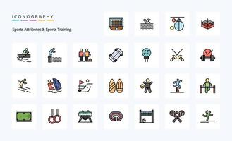 25 gli sport attributi e gli sport formazione linea pieno stile icona imballare vettore
