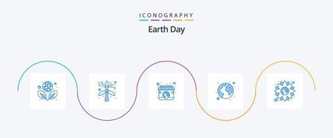 terra giorno blu 5 icona imballare Compreso fiore. mondo. calendario. verde. terra vettore