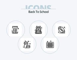 indietro per scuola linea icona imballare 5 icona design. occhiali. libro. matita. il pranzo. formazione scolastica vettore