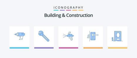 edificio e costruzione blu 5 icona imballare Compreso buco della serratura. porta. chiave inglese. serratura. pistola. creativo icone design vettore