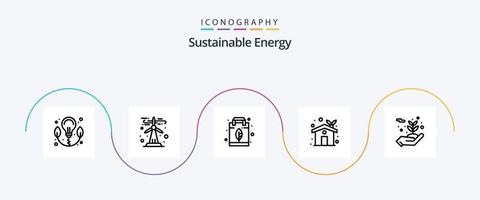 sostenibile energia linea 5 icona imballare Compreso fiori. energia. foglia. serra. eco Casa vettore