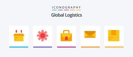 globale la logistica piatto 5 icona imballare Compreso logistico. scatola. lavoratore. globale. e-mail. creativo icone design vettore