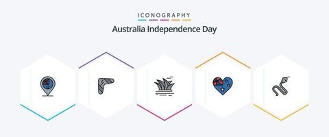 Australia indipendenza giorno 25 riga piena icona imballare Compreso nazione. sidney. indigeno. musica lirica Casa. cultura vettore