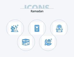 Ramadan blu icona imballare 5 icona design. avatar. tappeto. regalo. pregando. palma alberi vettore