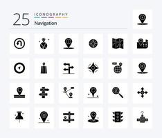 navigazione 25 solido glifo icona imballare Compreso Posizione. carta geografica. navigazione. navigazione. GPS vettore