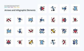 25 freccia linea pieno stile icona imballare vettore
