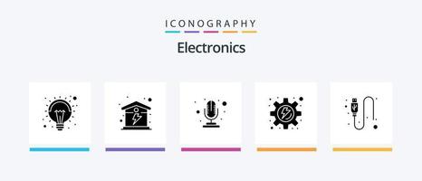 elettronica glifo 5 icona imballare Compreso filo. dati. microfono. cavo. Ingranaggio. creativo icone design vettore