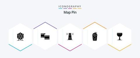 carta geografica perno 25 glifo icona imballare Compreso . birra. faro. bere. Parigi vettore