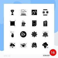 pittogramma impostato di 16 semplice solido glifi di Ritaglia sviluppo pulizia sviluppare App modificabile vettore design elementi