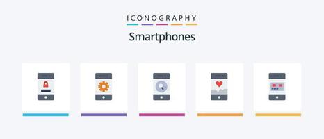 smartphone piatto 5 icona imballare Compreso banca. smartphone. smartphone. in esecuzione. ragnatela. creativo icone design vettore
