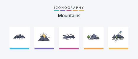 montagne linea pieno 5 icona imballare Compreso montagna. montagna. natura. natura. collina. creativo icone design vettore