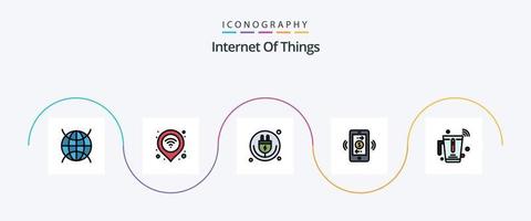 Internet di cose linea pieno piatto 5 icona imballare Compreso comunicazioni. mobile dollaro. Wifi. connessioni. IoT vettore