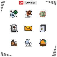 universale icona simboli gruppo di 9 moderno riga piena piatto colori di utente posta dardo design creativo modificabile vettore design elementi