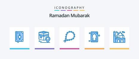 Ramadan blu 5 icona imballare Compreso tappeto. tappeto. carta geografica. musulmano. pregare. creativo icone design vettore
