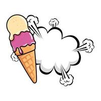 delizioso gelato con icona di stile pop art esplosione di nuvole vettore