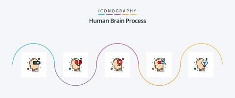 umano cervello processi linea pieno piatto 5 icona imballare Compreso comunicazione. sano. rompere cuore. assistenza sanitaria. mente vettore