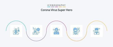 corona virus super eroe blu 5 icona imballare Compreso medico. femmina. Salute. militare. difesa vettore