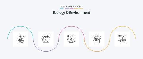 ecologia e ambiente linea 5 icona imballare Compreso albero. Borsa. natura. radioattivo. nucleare vettore