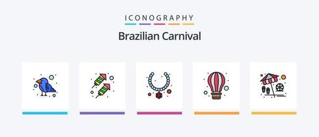 brasiliano carnevale linea pieno 5 icona imballare Compreso caldo aria. Palloncino. fiore. aria. trofeo. creativo icone design vettore