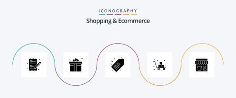 shopping e e-commerce glifo 5 icona imballare Compreso negozio. spedizione. etichetta. fragile. carrello vettore