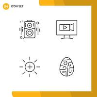 moderno impostato di 4 riga piena piatto colori e simboli come come Audio ui tenere sotto controllo telecamera celebrazione modificabile vettore design elementi