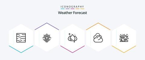 tempo metereologico 25 linea icona imballare Compreso nuvoloso. casa. pioggia. Conservazione. nube vettore