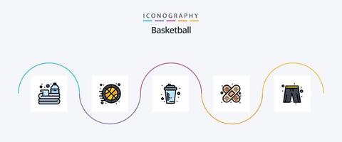 pallacanestro linea pieno piatto 5 icona imballare Compreso stoffa. bendare. volta. aiuto. succo vettore