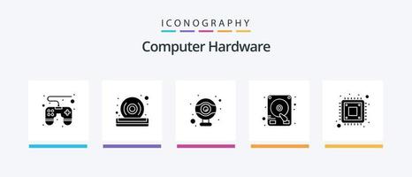 computer hardware glifo 5 icona imballare Compreso . hardware. hardware. processore. difficile disco. creativo icone design vettore