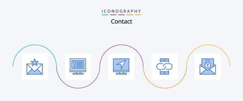 contatto blu 5 icona imballare Compreso collegamento. contatto. Informazioni. in linea. e-mail vettore