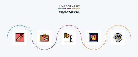 foto studio linea pieno piatto 5 icona imballare Compreso logo. apertura. foto. ritratto. fotografo vettore