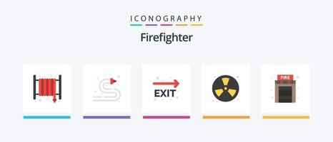 pompiere piatto 5 icona imballare Compreso fuoco. vigile del fuoco. Uscita. fuoco. bruciare. creativo icone design vettore