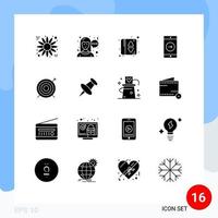 mobile interfaccia solido glifo impostato di 16 pittogrammi di marcatore obbiettivo ascensore indicazione dardo mobile applicazione modificabile vettore design elementi
