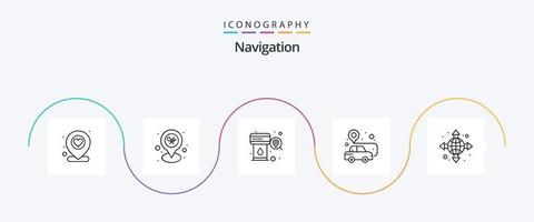 navigazione linea 5 icona imballare Compreso globo. carta geografica spillo. gas. spillo. auto vettore