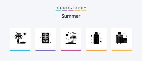 estate glifo 5 icona imballare Compreso vacanza. bicchierino. estate. bottiglia. alcol. creativo icone design vettore