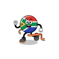 portafortuna cartone animato di Sud Africa bandiera in esecuzione su finire linea vettore