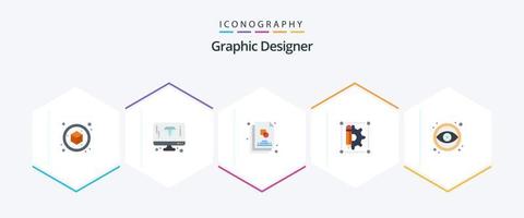 grafico progettista 25 piatto icona imballare Compreso occhio. penna. schizzo. Ingranaggio. creativo vettore