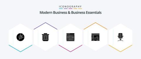 moderno attività commerciale e attività commerciale essenziali 25 glifo icona imballare Compreso eventi. Data. cestino. calendario. pattumiera vettore