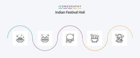 holi linea 5 icona imballare Compreso dipingere benna. benna. fiore. phirni. India vettore