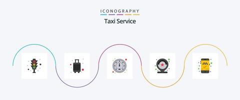 Taxi servizio piatto 5 icona imballare Compreso libro taxi. revisione. viaggio. valutazione. Posizione vettore