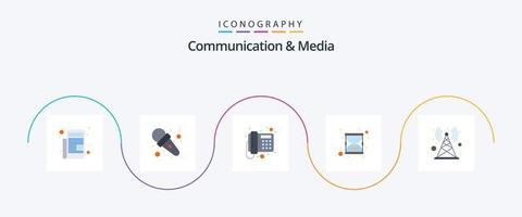 comunicazione e media piatto 5 icona imballare Compreso segnale. ora bicchiere. comunicazione. ricaricare. bicchiere vettore