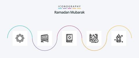 Ramadan linea 5 icona imballare Compreso maschera. volta. rosa. stella. Islam vettore