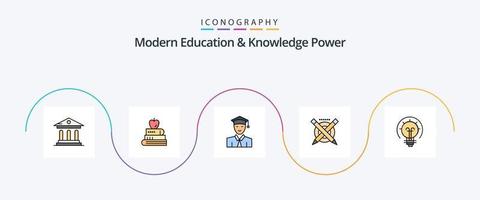 moderno formazione scolastica e conoscenza energia linea pieno piatto 5 icona imballare Compreso energia. linea. alunno. penna. matita vettore