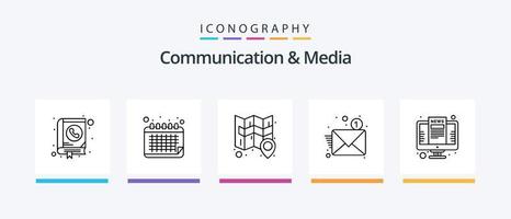 comunicazione e media linea 5 icona imballare Compreso cordless Telefono. lavoro di squadra. nube. squadra. Ingranaggio. creativo icone design vettore