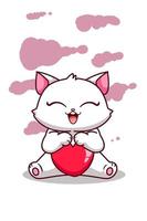 gatto felice e carino con un fumetto illustrazione grande cuore vettore