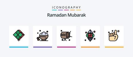 Ramadan linea pieno 5 icona imballare Compreso Ramadan. lunare. piatto. cresent. Islam. creativo icone design vettore