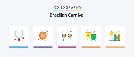 brasiliano carnevale piatto 5 icona imballare Compreso Surf. spiaggia. fantasia occhiali. contento triste. ruoli. creativo icone design vettore
