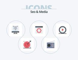 SEO e media piatto icona imballare 5 icona design. media. sito web. connessioni. seo. ricerca vettore