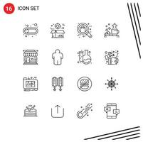 azione vettore icona imballare di 16 linea segni e simboli per amore tazza pacchetto tè negozio modificabile vettore design elementi