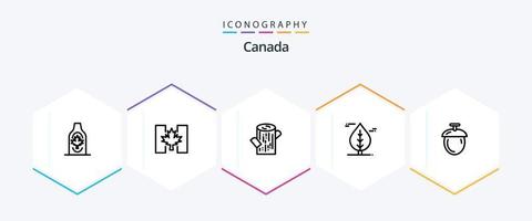 Canada 25 linea icona imballare Compreso semi. foresta. foglia. pianta. foglia vettore