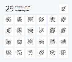 marketing SEO 25 linea icona imballare Compreso occhio. qualità. articolo. Rete. Collegare vettore